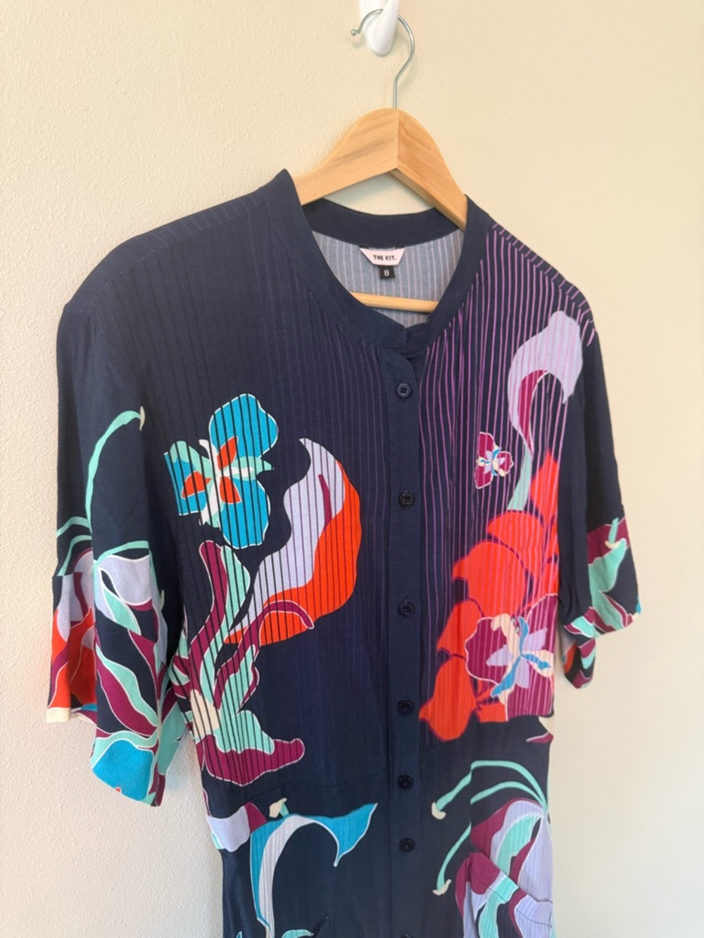 The Kit Cobie Shirtdress Navy Tropics Size 8 Button Front Midi Floral - Picture 4 of 12